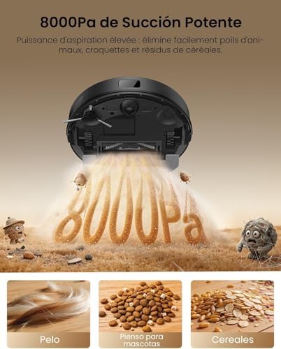 Q8 MAX+ Potente aspirador robótico e esfregão 8000Pa/200 min, com navegação LDS e auto-evasão de obstáculos, base auto-esvaziante 3L, por app/comando/voz, tapete/pelos de animais/pavimentos