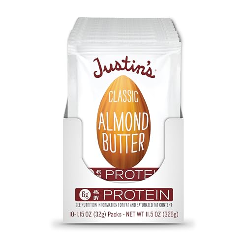 JUSTIN’S CLASSIC GLUTEN-FREE ALMOND BUTTER SQUEEZE PACKS, 1.15 OUNCE (PACK OF 10)