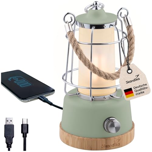 Skandika LED-Lampe Kiruna | Retro Outdoor Campinglampe mit Powerbank, stufenlos dimmbar, kabellos, Akku, aufladbar, USB, warm- und kaltweiß, 75h Leuch