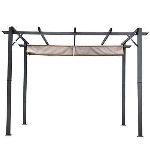 Outsunny Pergola Pavillon Terrassenüberdachung mit Schiebedach Garten Alu Kohlegrau+Kaffeebraun 3x3x2,23 m – Bild 6