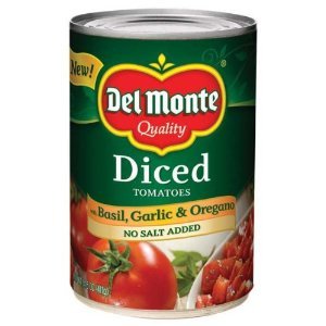DEL MONTE CANNED DICED TOMATOES WITH BASIL, GARLIC AND OREGANO, NO SALT ADDED, 14.5 OUNCE