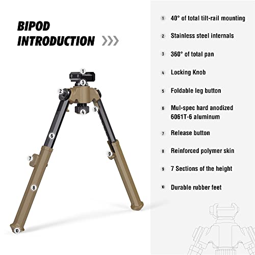 Rifle Bipod Picatinny Bipod with 360 Degrees Swivel or Fixed Adapter