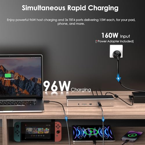 WAVLINK Thunderbolt 4 Docking Station 15-in-1, 96W PD, Single 8K/Quad 4K Display Docking Station with 2 DP/2 HDMI, 4 Thunderbolt 4 Ports, 4 x USB A, 2.5 GbE, SD, Audio/Mic, Compatible with MacBook Pro