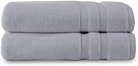 Supreme Turkish Luxury Hotel &amp; Spa Bath Towel 100% Genuine Turkish Combed Cotton, Generously Sized, 30" x 58", Set of 2, Silver