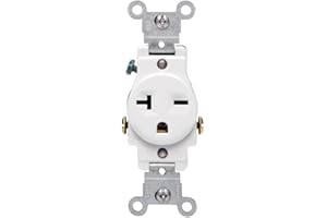 Leviton Single Receptacle Outlet Commercial Specification Grade Smooth Face 20 Amp 250 Volt, Side Wire NEMA 6-20R 2-Pole 3-Wire, White, 5821-W