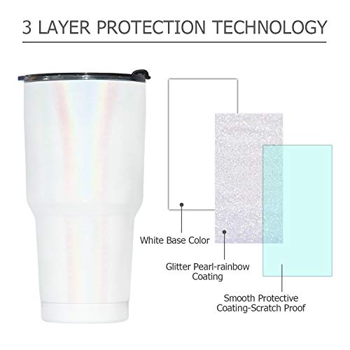 Toopify 30oz Stainless Steel Insulated Sparkle White Tumbler Travel Mug with Straw Slider Lid, Cleaning Brush, Double Wall Vacuum - Thumbnail 2