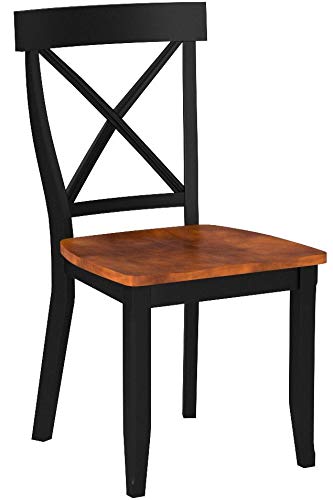 Home Styles Classic Black and Oak Pair of Dining Chairs, with Solid Hardwood Construction, Cottage Oak Finish, X-Style Back, and Mission Style Look, Set of Two
