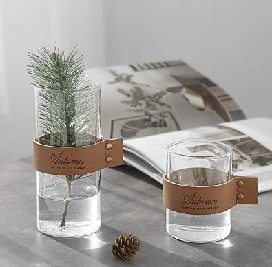 N/A Nordic minimalistic leather strap hydroponic flower arrangement real flower arrangement decoration modern minimalist straight glass vase