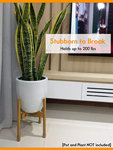 Extendable Mid Century Modern Plant Stand for Pot Sizes 8" to 12" in Natural Bamboo Color | Protective Leg Caps | Great Wood Planter Stands for Indoor and Outdoor | EXCLUDE Ceramic Pot and Plant