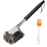Isuda BBQ Grill Brush-3 Stainless Steel Brushes in 1 Newly Design 360° All Around Best Barbecue Grill Cleaner-17'' Perfect for Weber, Char-Broil, Porcelain, Infrared Grills-Free Basting & Pastry Brush