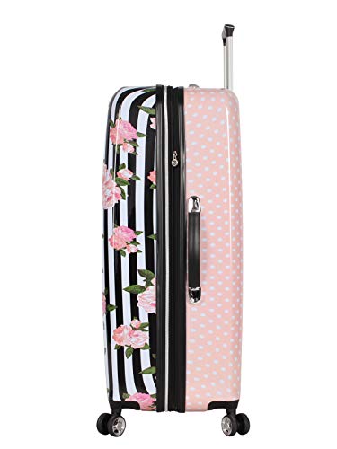 Betsey Johnson 30 Inch Checked Luggage Collection - Expandable Scratch Resistant (ABS + PC) Hardside Suitcase - Designer Lightweight Bag with 8-Rolling Spinner Wheels