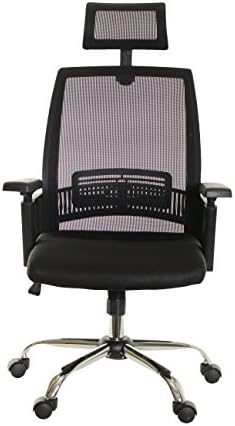 TimeOffice Modern High Back Task Office Mesh Chair With Adjustable Headrest and Arms, Ergonomic Upholstered Executive Swivel Reclining Office Chair With Lumbar Support – Black