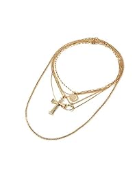 Gold Layer Necklace 6PCS Gold Plated Multilayer Chain Moon Coin Pendant Layered Necklace for Women