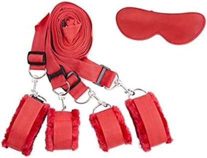 Under the Bed Restraint kit system - adjustable Velcro wrist and ankle cuff - fit all size mattress (Red)