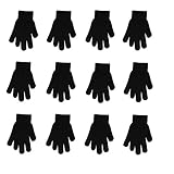FoMann Kids Magic Gloves Children Knit Gloves Wholesale 12 Pairs(7 to 16 years) (Black_)