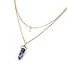Jewelry Gemstone Rock Natural Crystal Quartz Healing Point Chakra Stone Gold-plated Choker Pendant Necklace (Deep-blue)