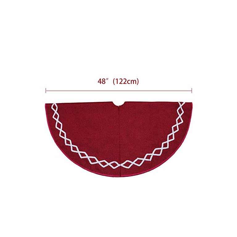 Ivenf Christmas Tree Skirt, 48 inches Large Burgundy Burlap Plain with