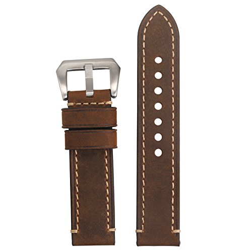 EACHE 26mm Vegetable Tanned Watch Band,Genuine Leather Handmade Watch Straps in Dark Brown-Silver Hardware