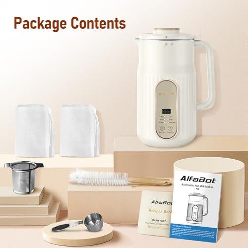 Nut Milk Maker, AlfaBot N2 Automatic Almond Milk Machine for Homemade Plant-Based Milk, Oat, Soy, Yogurt and Dairy Free Beverages, 35 OZ Soy Milk Maker with Delay Setting and Self Cleaning