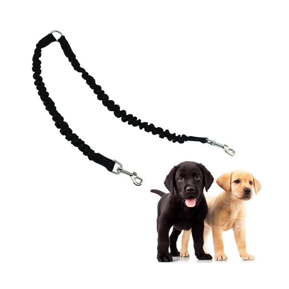 KOMUNJ Double Dog Lead, Durable Dog Lead,Tangle Free Bungee Dog Leash, Comfortable Shock Absorbing Reflective Bungee Lead for Nighttime Safety, for Small, Medium & Large Dogs