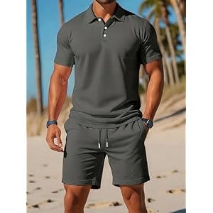 Men’s Polo Shirt and Shorts Set, Short Sleeve Casual Sportswear Outfit for Vacations, Picnics or Casual Gatherings