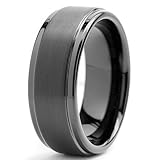 8mm Black High Polish Tungsten Carbide Men's Wedding Band Ring in Comfort Fit and Matte Finish Sizes 5 to 16