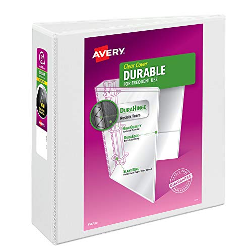 Avery Fichários duráveis com 3 anéis claros, anéis EZD de 7,6 cm, 1 fichário branco (09701)