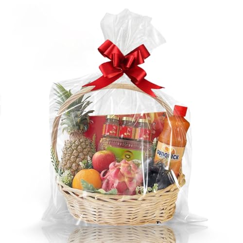 Clear Gift Bags 10 PCS 24x30 Inches Large Cellophane Wrap for Gift Baskets Wrapping Plastic with Ties for Gift Giving, Packaging Products
