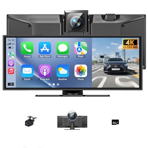 11.5" Carplay Screen for Car, Car Tablet Pro Max 2026 Car Stereo with 4K Front and 1080P Rear Camera, Car Play Screen Wireless CarPlay Android Auto Mirror Link AUX FM Bluetooth 64G SD