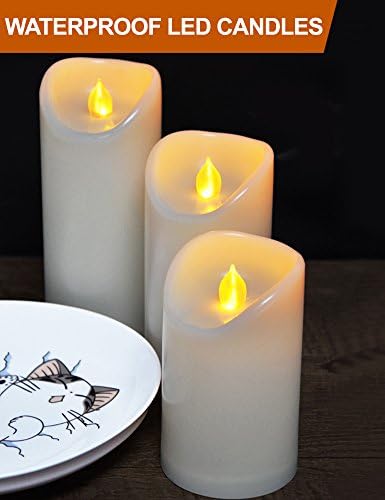 HOME MOST Set of 3 Outdoor LED Pillar Candles Battery Operated 3x5 3x6 3x7 -Ivory Flameless Candles Timer Outdoor Candles Waterproof -Unscented Electric Plastic Candles Pillar Candles Outdoor Decor A1