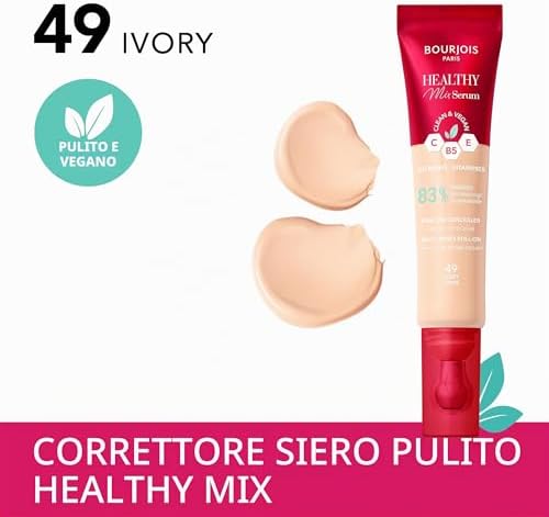 Healthy Mix 2-in-1 Correttore in siero, Leviga rughe e segni d’espressione, Rinfresca il contorno occhi, con Caffeina, Vitamine C, E e B5, Vegano, Applicatore rinfrescante, Ivory, 11 ml