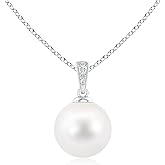 Angara Freshwater Pearl Solitaire Pendant for Women | Round Freshwater Cultured Pearl Diamond Pendant Necklace in 14K Solid Gold/Silver With 18" Chain | June Birthday, Gemstone Jewelry Gift