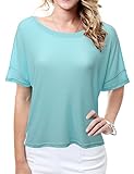 Doublju Women Casual Boat Neck Loose Fit Half Sleeve MiddleTop