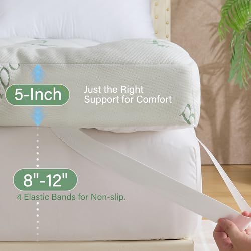 WhatsBedding 5 Inch Memory Foam Mattress Topper King Size for Back Pain Relief, with Cooling Breathable Bamboo Viscose Air Layer, Soft Pillow Top Mattress Topper, 80x78x5in