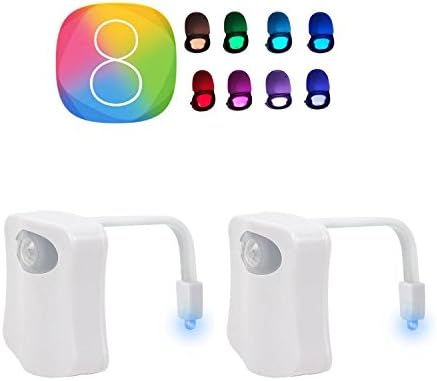 TWO PREMIUM Toilet Lights Sensor Motion Activated Glow Toilet Bowl Light Up Sensing Toilet Seat Night Light Inside Bathroom Washroom 8 Color Set of 2 (8 Colors)