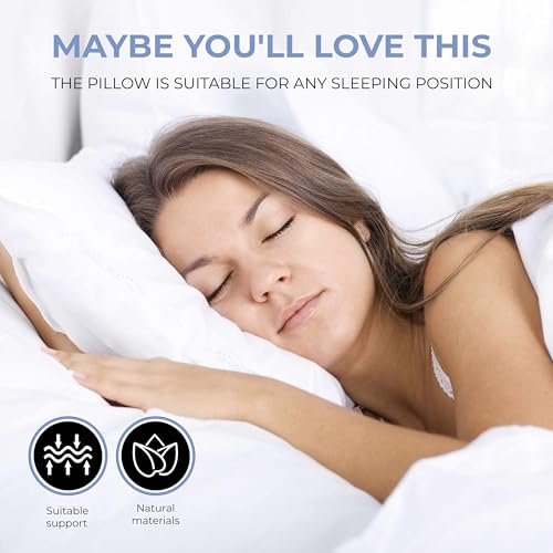 WORLD OF BELASHOFF Luxury Siberian 2 Chambers Goose Down 80% and Small Goose Feather 20% Medium Support Bed Pillow, 100% Organic Cotton (Queen size 50 * 75cm)