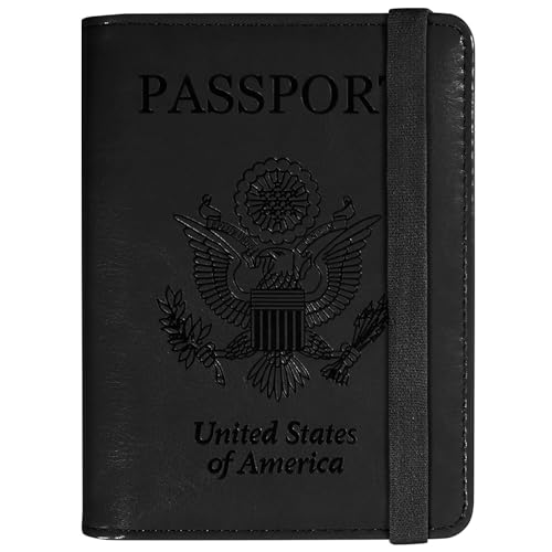ACdream Unisex Faux Leather Passport and Vaccine Card Holder, RFID Blocking, Black, 20 in