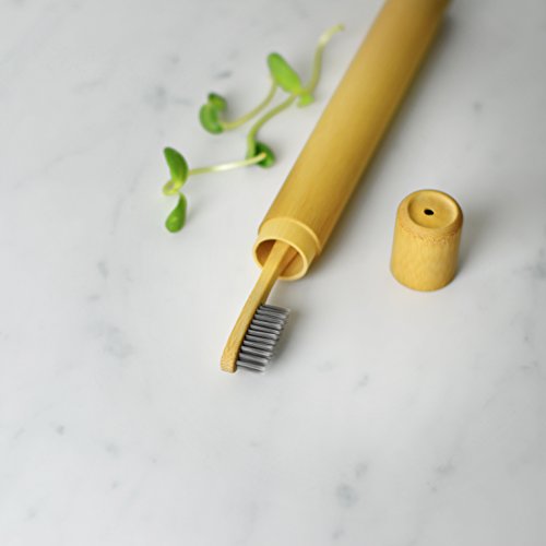 image for SisterNorth 100% Natural Bamboo Toothbrush Set of 4 + Bamboo Travel Ca