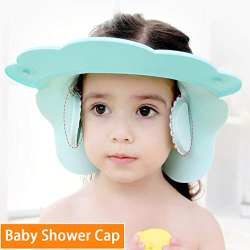 Maveek Baby Bathroom Safety Visor Caps Child Shower Capï¼ŒAdjustable Sticker, Comfortable, Soft, Safe, Waterproof & Elastic Ring Hat â€“ for Showers, Bathing, Hair Cut, Pool, Beach, Toddlers(Pink&Green)