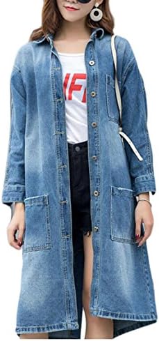 Xswsy XG Womens Spring Long Sleeve Loose Button Down Long Denim Jacket Trench Coat Blue S