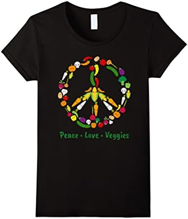 Women's Cute Kawaii Vegetable Veggie Peace Sign | Vegan T Shirt Large Black