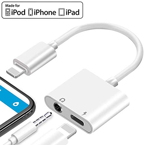 Headphone Jack Adapter Dongle for iPhone X/Xs/Xs Max/XR/ 8/8 Plus/7/7 Plus Adapter to 3.5mm Splitter Converter Compatible with Listen to Music Adapter Audio and Charge Adaptor Support All iOS Syst