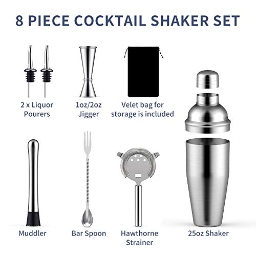 Cocktail-Shaker Set Barkeeper-Set 750 ml Edelstahl Martinischaker, 8-teiliges Barzubehör-Set Schusstischer/Hawthorne… – Bild 2