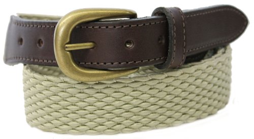 Thomas Bates Palm Beach Braided Elastic Leather Tab Belt (34, Natural)