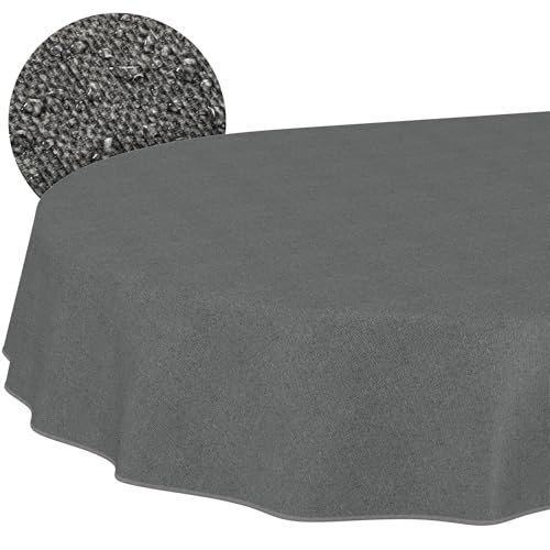 ANRO Washable Tablecloth Dark Grey Linen Look Oval 200 x 140 cm - Garden Tablecloth Indoor Outdoor Water-Repellent Dirt-Repellent Easy Care with Hem