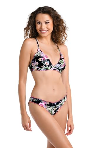 Hobie Women's Banded Ruffle Bralette Bikini Swimsuit Top, Multi//Hibiscus Luau,…