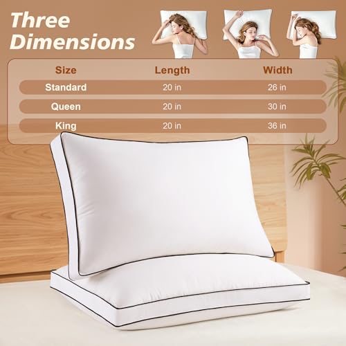 Mosluna Goose Feather Down Pillows King Size Set of 2, Hotel Collection Bed Pillows for Sleeping, Down Surrounded Gusseted Bed Pillow 2 Pack, Soft Fluffy for Side Back Sleepers 20x36 in.