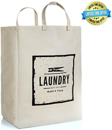 Foldable Heavy-duty Laundry Bags with Handles (Medium, Nature)