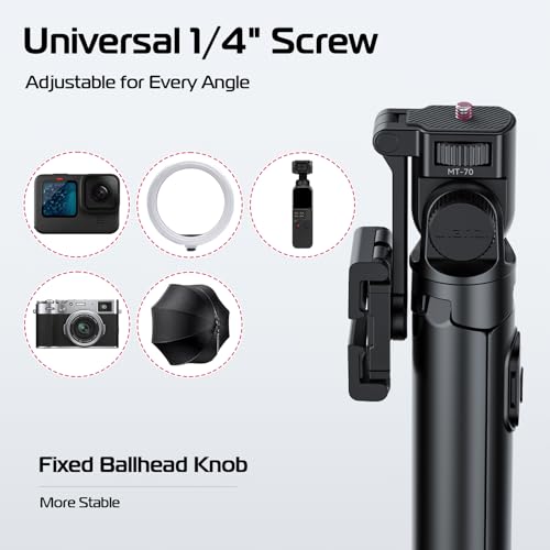 ULANZI MT-70 Extendable Tripod, 63" Selfie Stick Vlog Tripod Stand with 2 Phone Clips as Teleprompter, 360° Rotate Camera Holder for iPhone, Sony, Canon, DJI Osmo Nano, Lightweight for Travel, Black