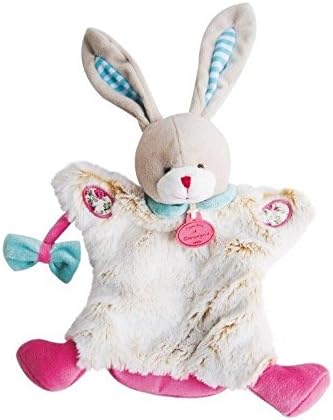 Doudou et Compagnie Rabbit Cuddly Toy Puppet Pink Flower Bow dc2900